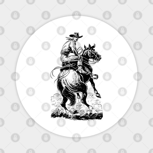 cowboy riding horse Magnet by Marccelus